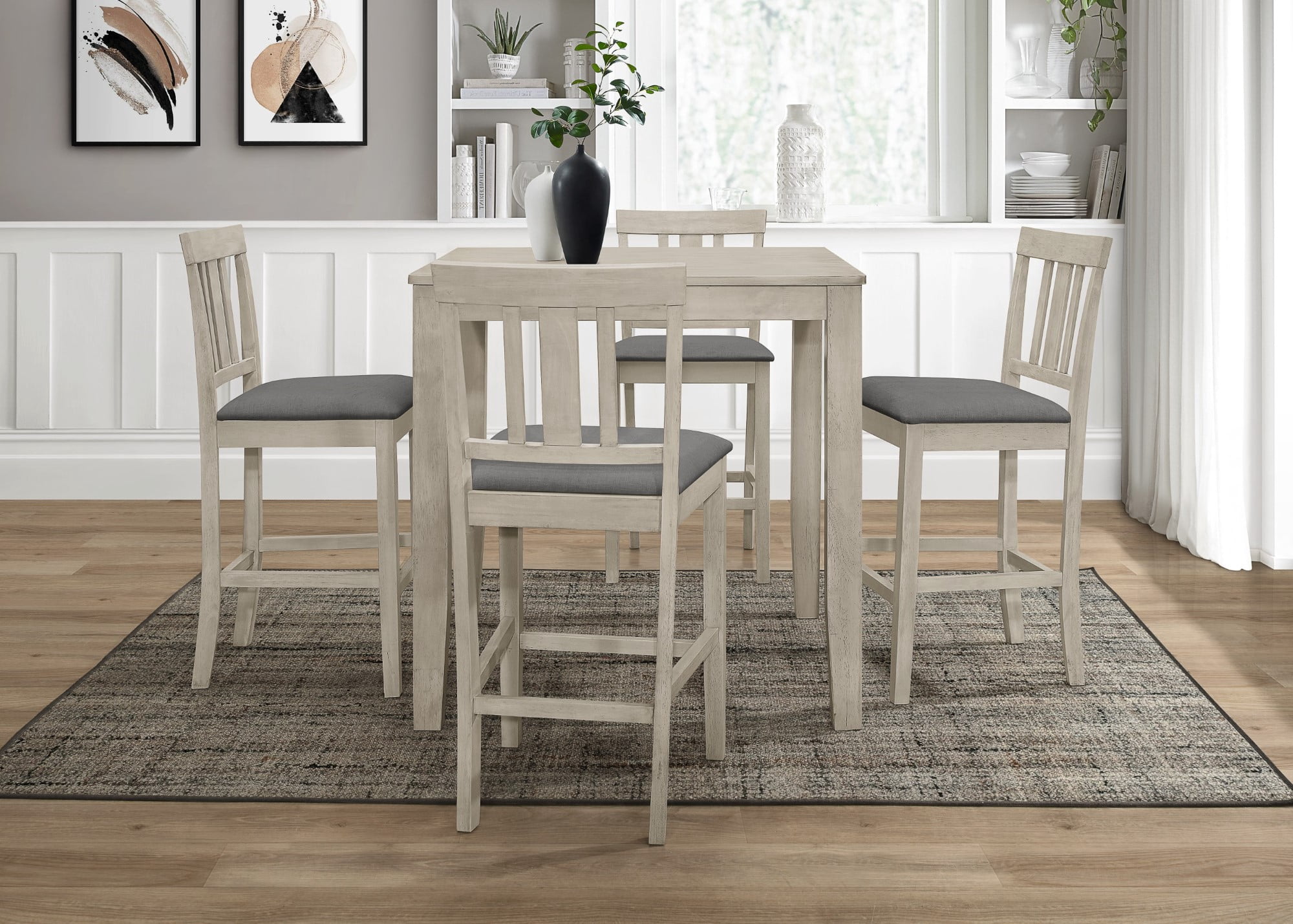 Home Design Kinsley Counter Chairs (Set of 4), Antique Gray/Gray, Slat-back design, Padded seat, Comfortable seating, Sturdy frame, Modern minimalist style, Durable construction