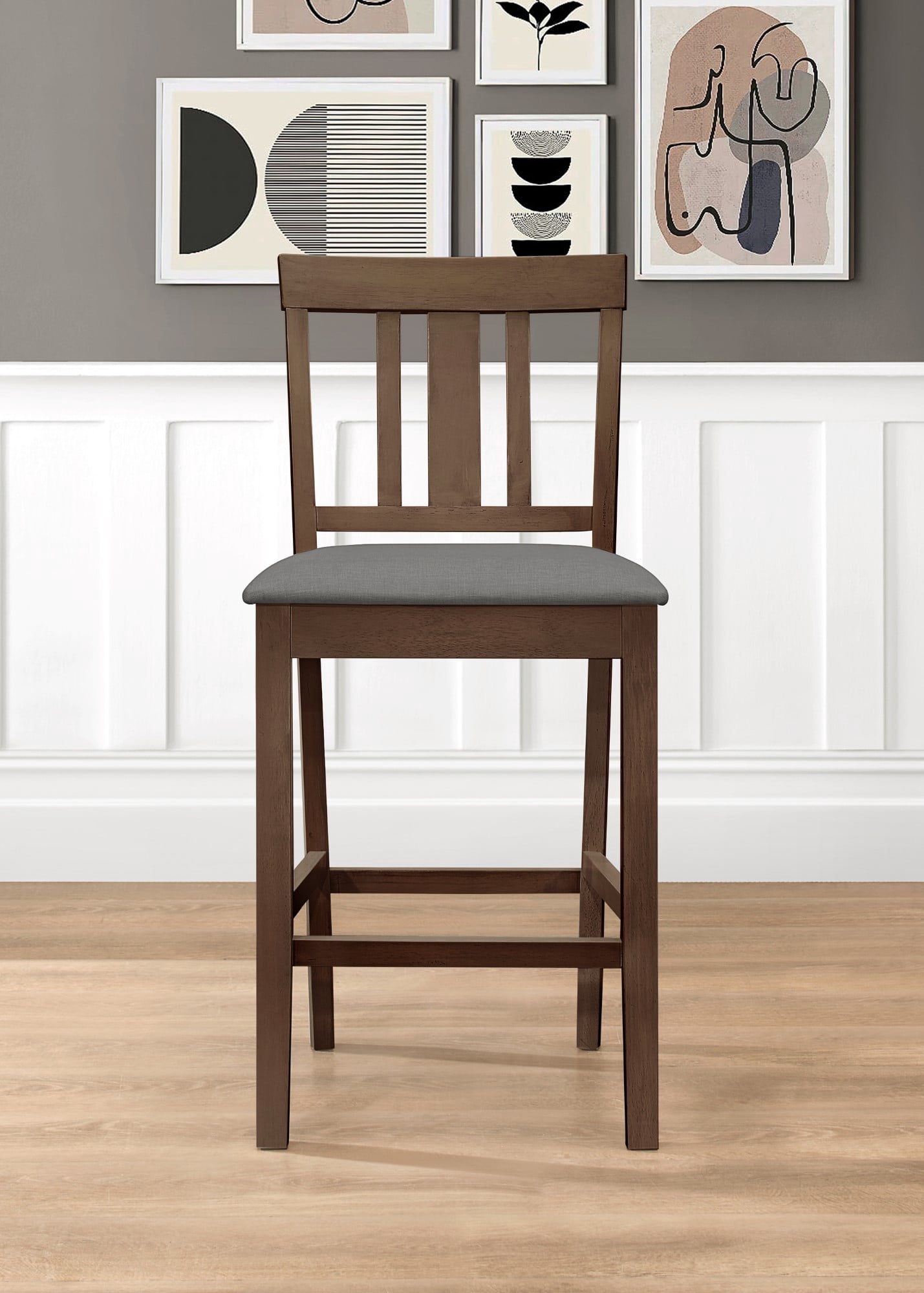 Home Design Kinsley Counter Chairs (Set of 4), Brown/Gray, Slat-back design, Padded seat, Comfortable seating, Sturdy frame, Modern minimalist style, Durable construction