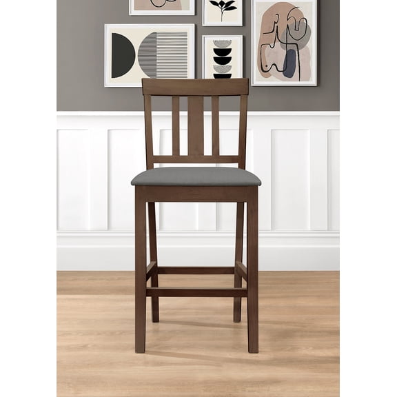 Home Design Kinsley Counter Chairs (Set of 4), Brown/Gray, Slat-back design, Padded seat, Comfortable seating, Sturdy frame, Modern minimalist style, Durable construction