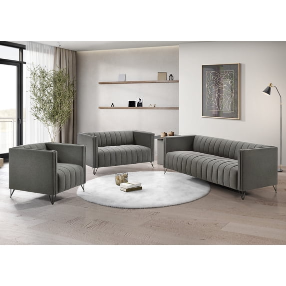 Home Design Kurtis Square Arm Chair with Tufted Velvet Upholstery and Gold Metal Legs, Flared Arms, Modern Living Room Seating, Gray