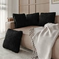 thumbnail image 1 of Home Design Laconia 18"x18" Square Velvet Pillow Covers, Set of 4, Soft Fluffy Striped Design for Sofa, Bedroom, or Living Room, Black, 1 of 4