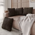 thumbnail image 1 of Home Design Laconia 18"x18" Square Velvet Pillow Covers, Set of 4, Soft Fluffy Striped Design for Sofa, Bedroom, or Living Room, Brown, 1 of 4