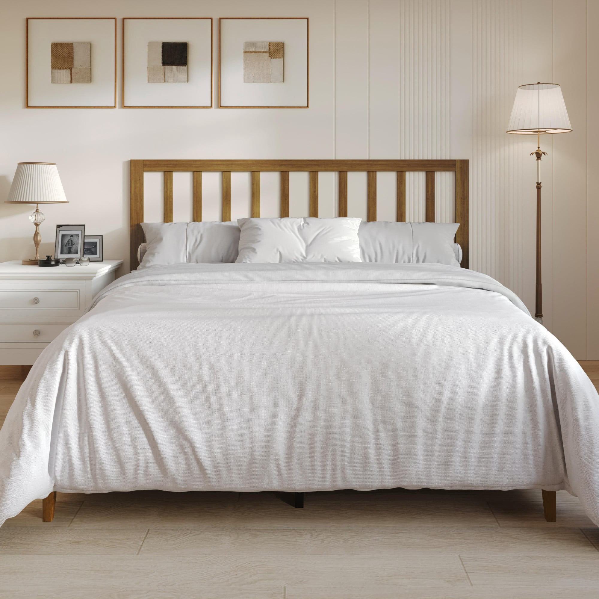 Home Design Lancaster Full Platform Bed Frame with Slatted Headboard, No box spring required, Brown, Easy Assembly