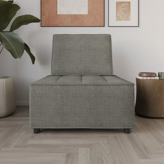 Home Design Lancy Linen Tufted Square Accent Chair for Living Room, Bedroom, and Office, Gray