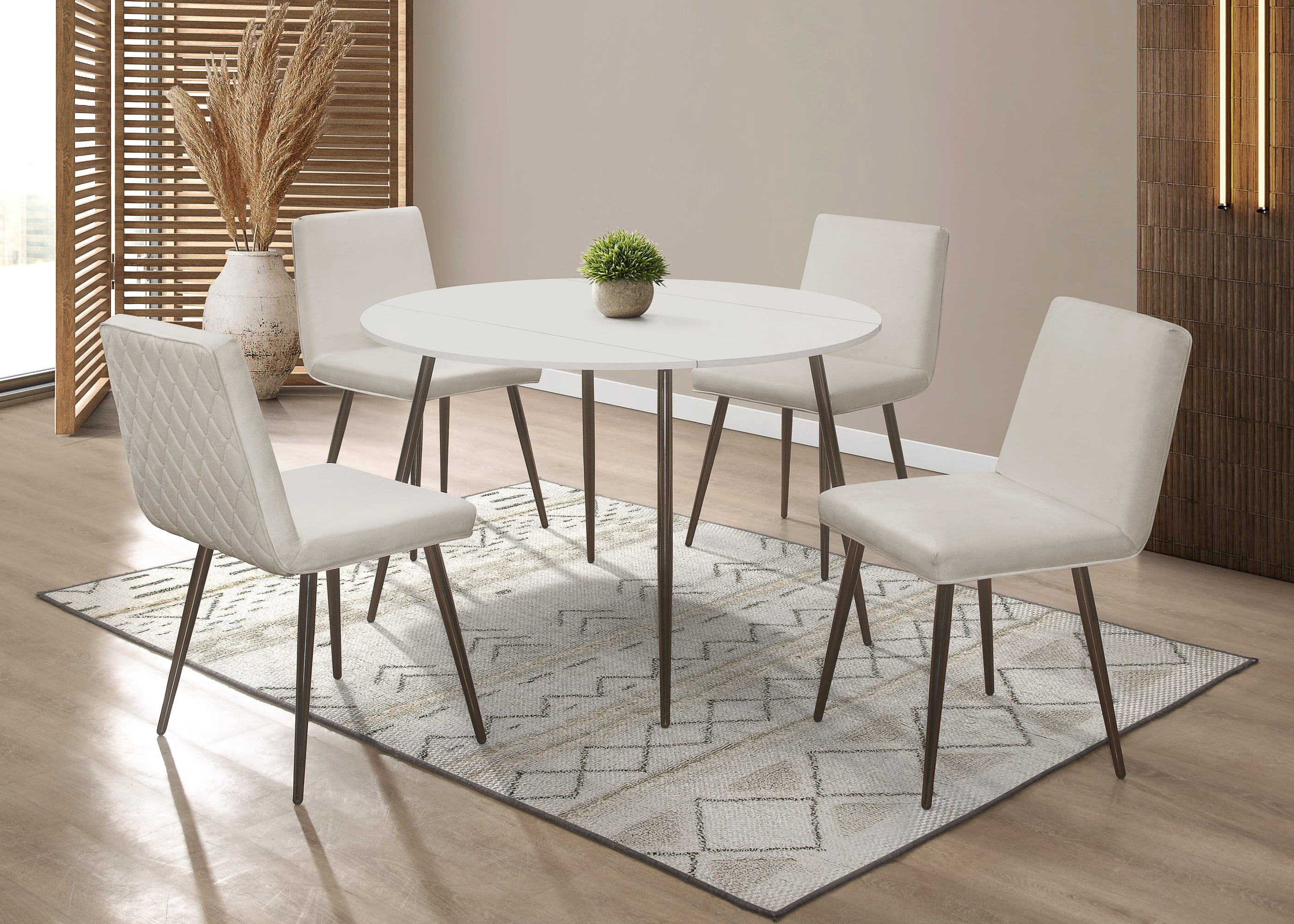 Home Design Lattice Dining Table, White, Round top, Marble-look surface, Sleek dowel legs, Modern style, Durable construction, Elegant design, Space-saving