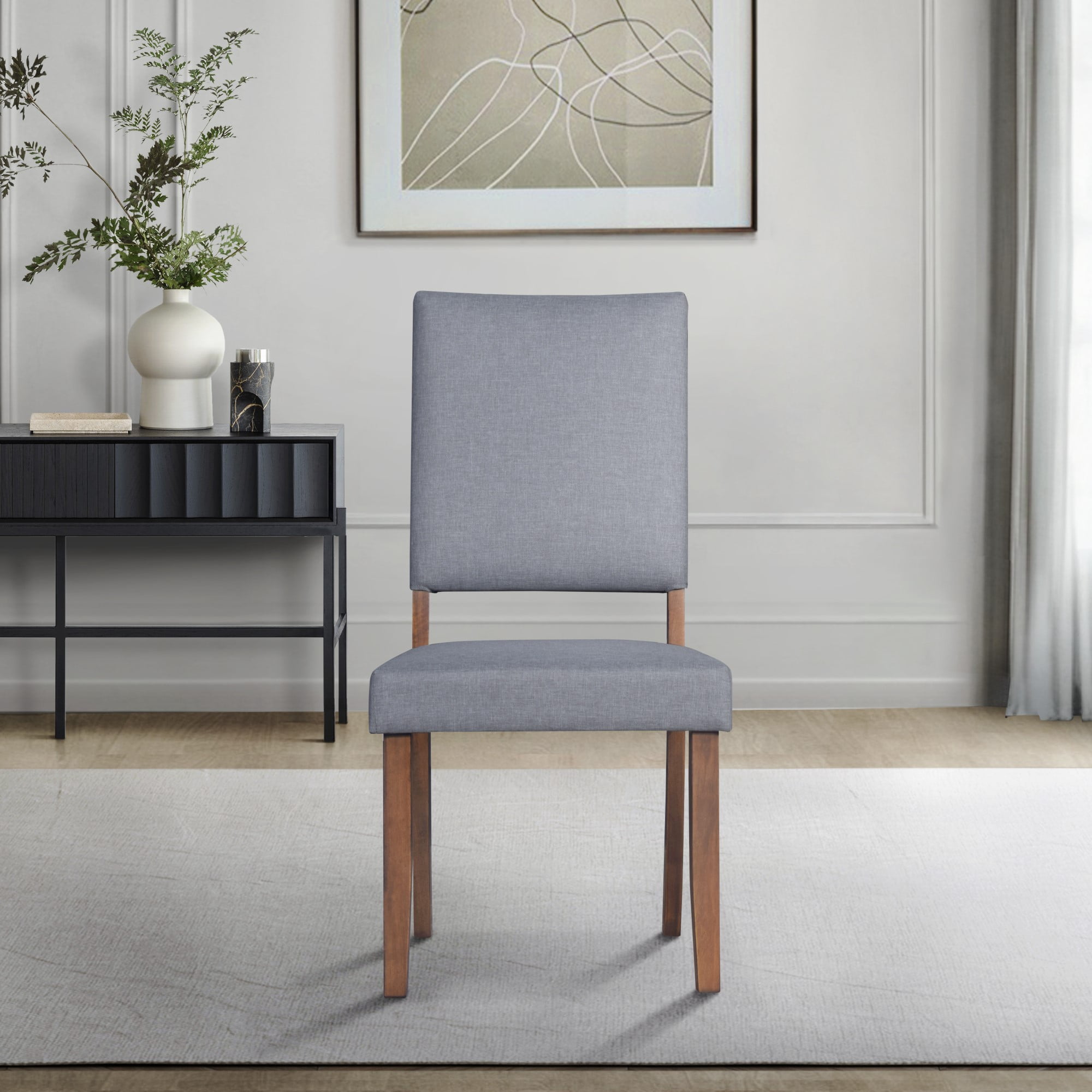 Home Design Laurel Dining Chair (Set of 4), Brown/Gray, Linen-upholstered seat, Foam cushioning, Tapered front legs, Flared back legs, Comfortable seating, Modern-traditional style