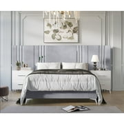 Home Design Laytec Queen Velvet Upholstered Platform Bed Frame with Rectangular Headboard and Wall Panels, Silver Gray, Easy Assembly