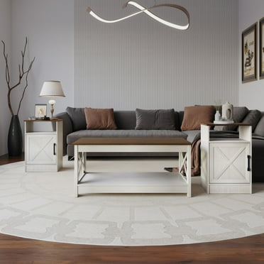 Home Design Lebanon 3 Piece Coffee Table Set - Includes coffee table and 2 end tables, Brown/Light Gray, Easy Assembly
