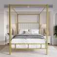 thumbnail image 1 of Home Design Ledbury King Panel Bed Frame with Sturdy Metal Canopy and Foam-Filled Headboard, Gold, Easy Assembly, 1 of 5
