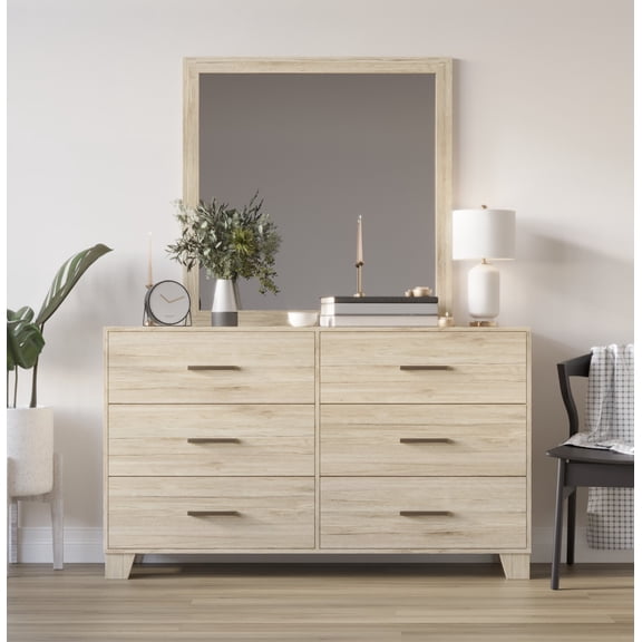 Home Design Lewes 6-Drawer Double Dresser, Light Oak, Easy Assembly