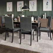 Home Design Lily 7-Piece Dining Set, Black Rectangular Table with Turned Legs, 6 Gray Upholstered Chairs, Stylish and Durable