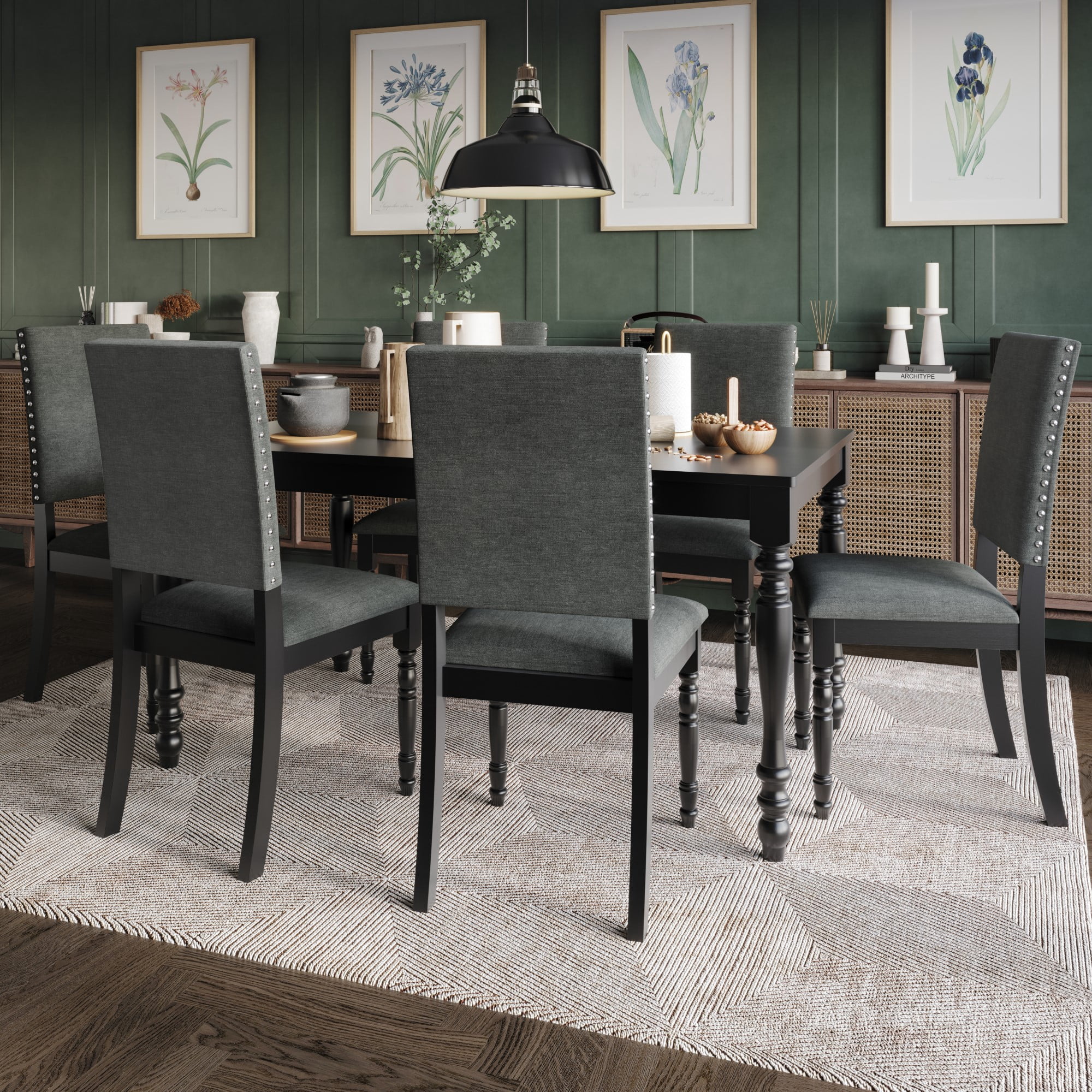 Home Design Lily Dining Chairs (Set of 6), Warm Gray Upholstery, Black Frame, Padded Seat and Back, Stylish, Comfortable