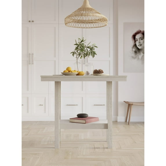 Home Design Macon Counter Height Dining Table, Square table with lower shelf, Upholstered cushioned chairs, Easy assembly, Antique Gray