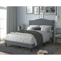 Home Design Manuel Twin Nailhead Trim Linen Upholstered Platform Bed, Gray