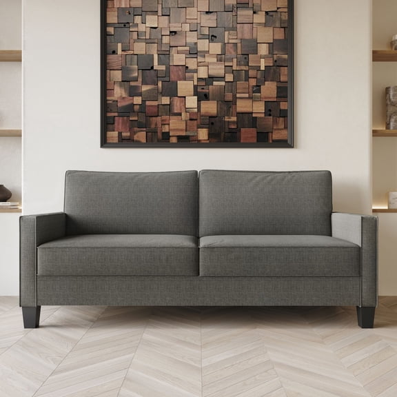 Home Design Marcia Square Arm Sofa with Padded Back and Seat, Modern Upholstery, Black Legs, Comfortable Living Room Seating, Gray