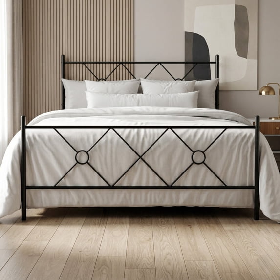 Home Design Marietta Full Modern Metal Bed, Diamond Pattern Design, No ...