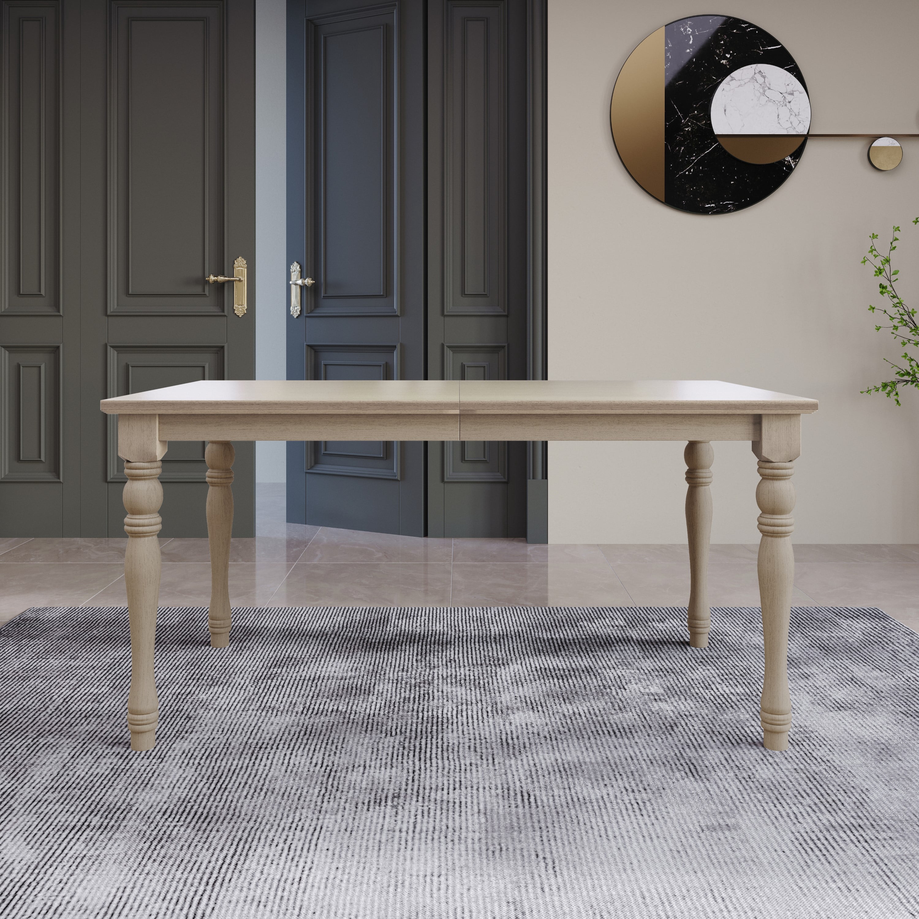 Home Design Mayfield Dining Table, Antique Gray, Rectangular top, Middle-divided design, Turned legs, Durable wood construction, Rustic-traditional style, Elegant and sturdy