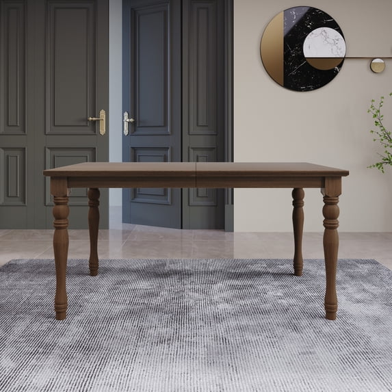 Home Design Mayfield Dining Table, Brown, Rectangular top, Middle-divided design, Turned legs, Durable wood construction, Rustic-traditional style, Elegant and sturdy