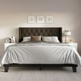 thumbnail image 1 of Home Design Medford Full Tufted Upholstered Panel Bed with Wingback Headboard and Button Tufting, Dark Brown, Easy Assembly, 1 of 5
