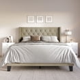 thumbnail image 1 of Home Design Medford Twin Tufted Upholstered Panel Bed with Wingback Headboard and Button Tufting, Dark Beige, Easy Assembly, 1 of 5
