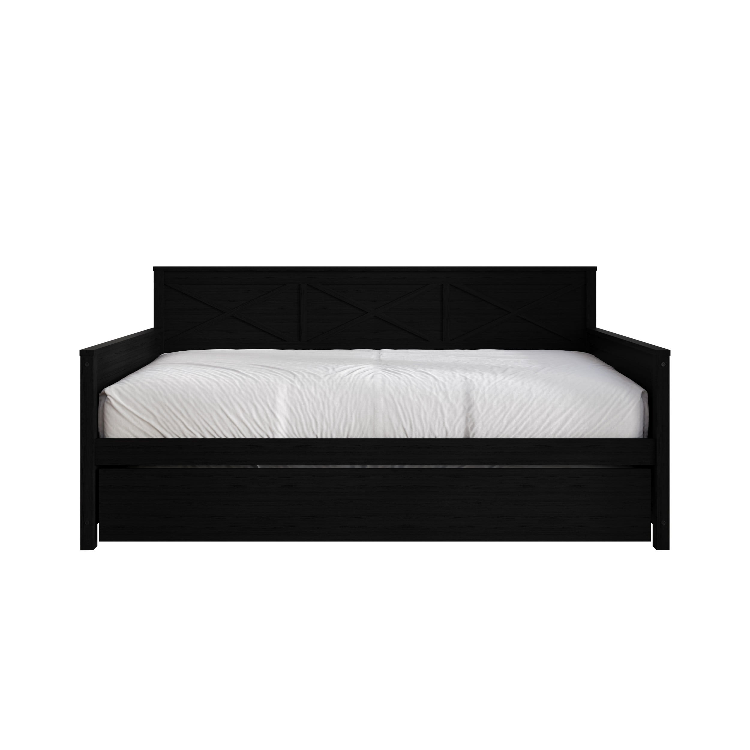 Home Design Minot Twin Solid Wood Daybed with Pull-out Trundle, Black