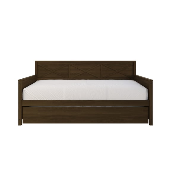 Home Design Minot Twin Solid Wood Daybed with Pull-out Trundle, Brown