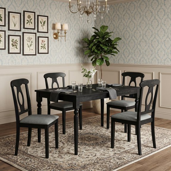 Home Design Modesto 5-Piece Dining Set, Rectangular Table with Upholstered Chairs, Sturdy Construction, Timeless Design, Black