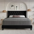 thumbnail image 1 of Home Design Monroe Twin Tufted Upholstered Wingback Panel Bed Frame with Diamond Tufting and Nailhead Trim for Adult Bedroom, Black, 1 of 9