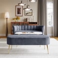 thumbnail image 1 of Home Design Moveis Velvet Flared Arm Loveseat with Bench and Coffee Table, Channel-Tufted Back and Metal Legs, Modern Living Room Set, Dark Gray, 1 of 8