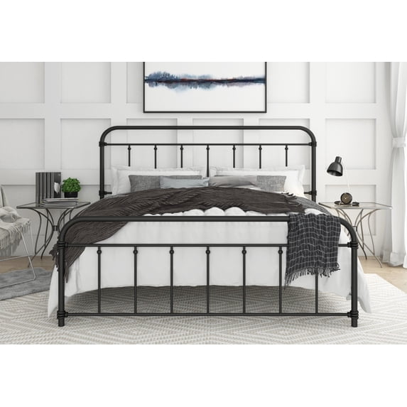 Home Design Nana King Metal Platform Bed with Slat Foundation and Rounded Corners, Black, Easy assembly