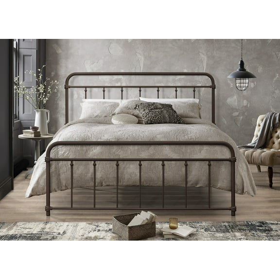 Home Design Nana Twin Metal Platform Bed with Slat Foundation and Rounded Corners, Brown, Easy assembly
