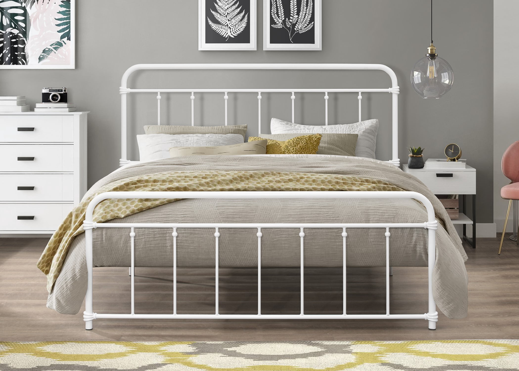 Home Design Nana Queen Metal Platform Bed with Slat Foundation and