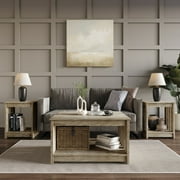 Home Design Nashua 3-Piece Coffee Table Set with Rectangular Coffee Table and 2 Matching End Tables, Modern Open Shelf Design for Living Room, Antique Gray