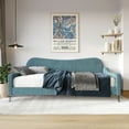 thumbnail image 1 of Home Design Natty Twin Daybed with Upholstered Frame, Elegant Backrest and Arms, Black Metal Legs, Stylish Seating and Sleeping Solution, Teal, 1 of 6