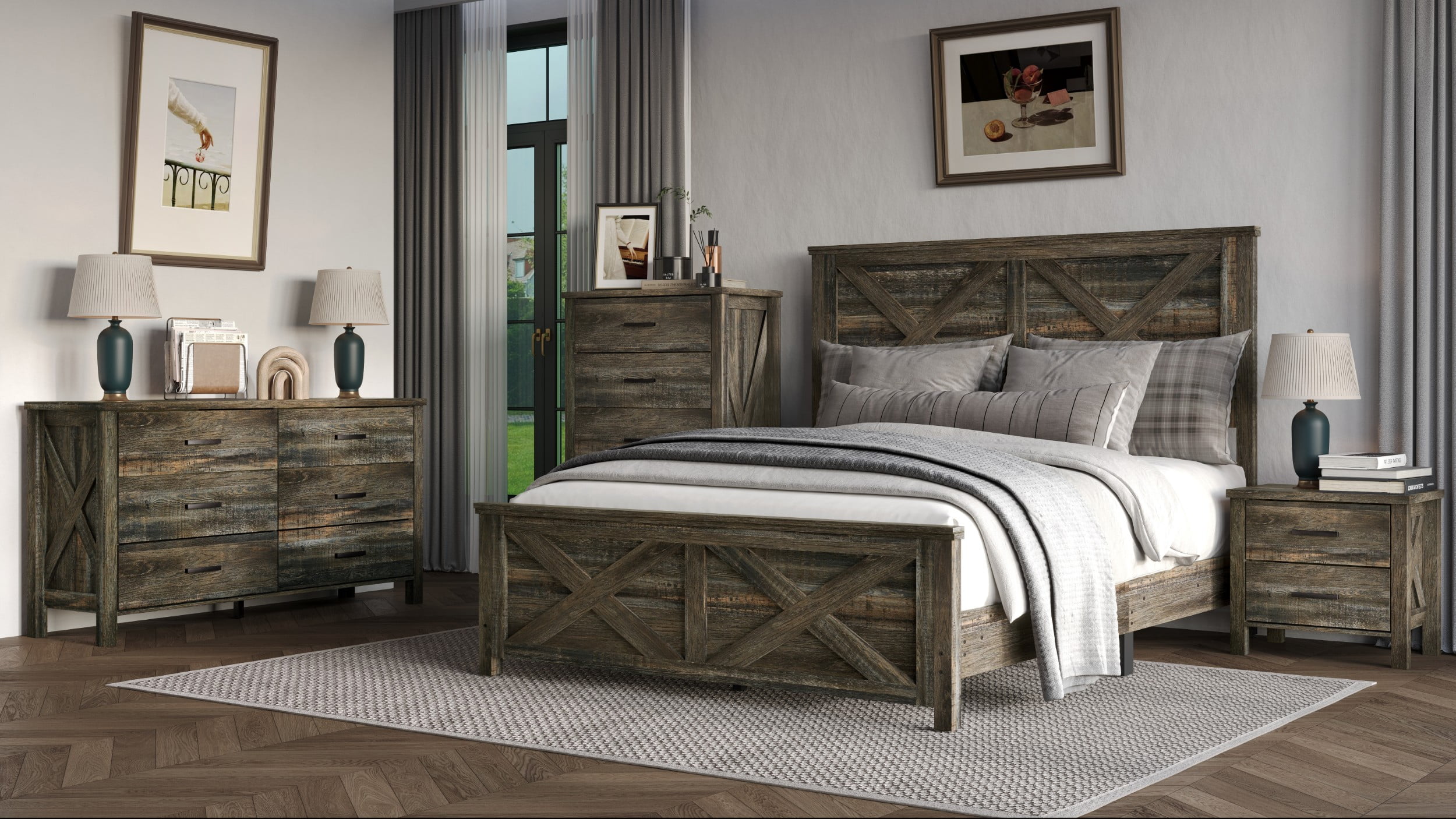 Home Design Niles 4-Piece Bedroom Furniture Set – Includes Panel Bed Frame, Dresser, Nightstand, and Chest of Drawers