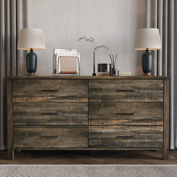 Home Design Niles 6-Drawer Dresser with X-Shaped Side Panels and Black Handles, Brown, Easy Assembly