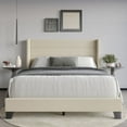 thumbnail image 1 of Home Design Niles Full Upholstered Panel Bed Frame with Wingback Headboard and Foam-Padded Support, Beige, Easy Assembly, 1 of 10