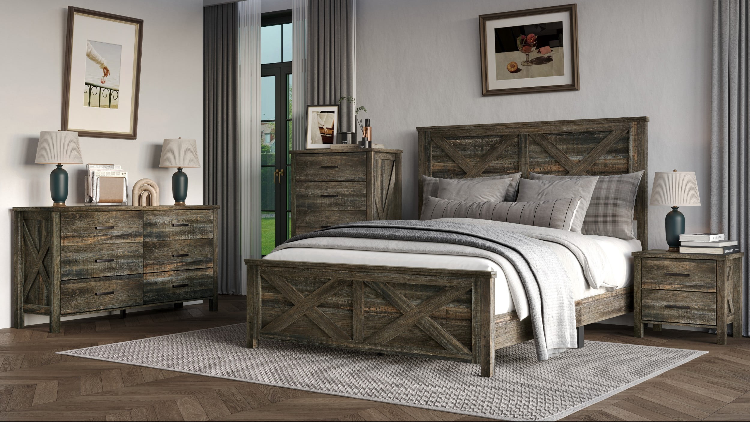 Home Design Niles 4-Piece Bedroom Furniture Set – Includes Bed, Dresser, Nightstand, and Chest of Drawers
