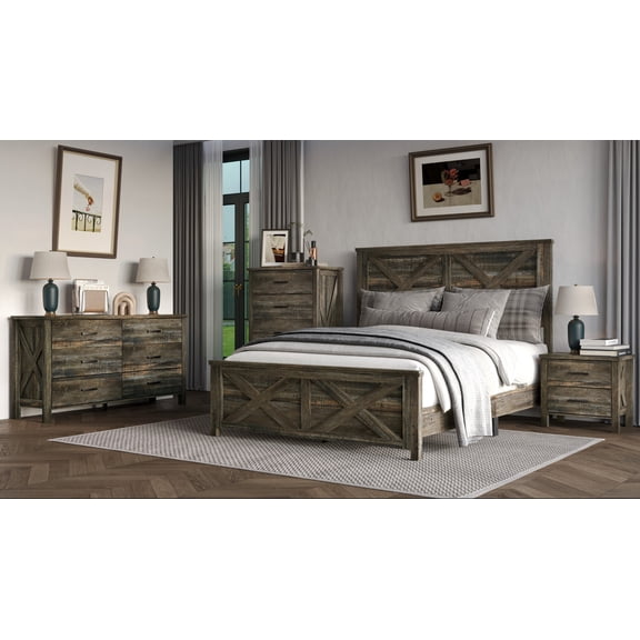 Home Design Niles 4-Piece Bedroom Furniture Set – Includes Bed, Dresser, Nightstand, and Chest of Drawers