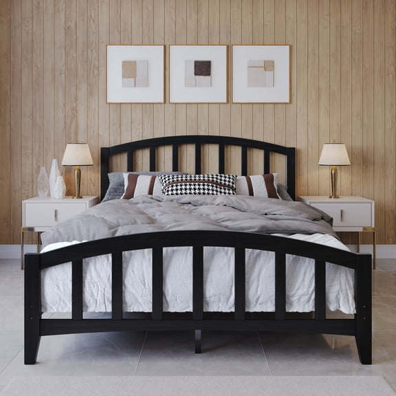 Home Design Nogales King Panel Bed Frame with Arched Slat Headboard and Center Support, Black, Box Spring Required, Easy Assembly