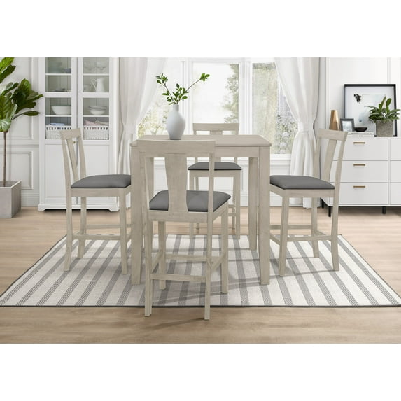 Home Design Nolan Antique Gray/Gray Square Counter Table with 4 Slat-Back Cushioned Chairs, Modern Minimalist Style, Comfortable Adult Seating, Sturdy Legs, Space-Saving Design