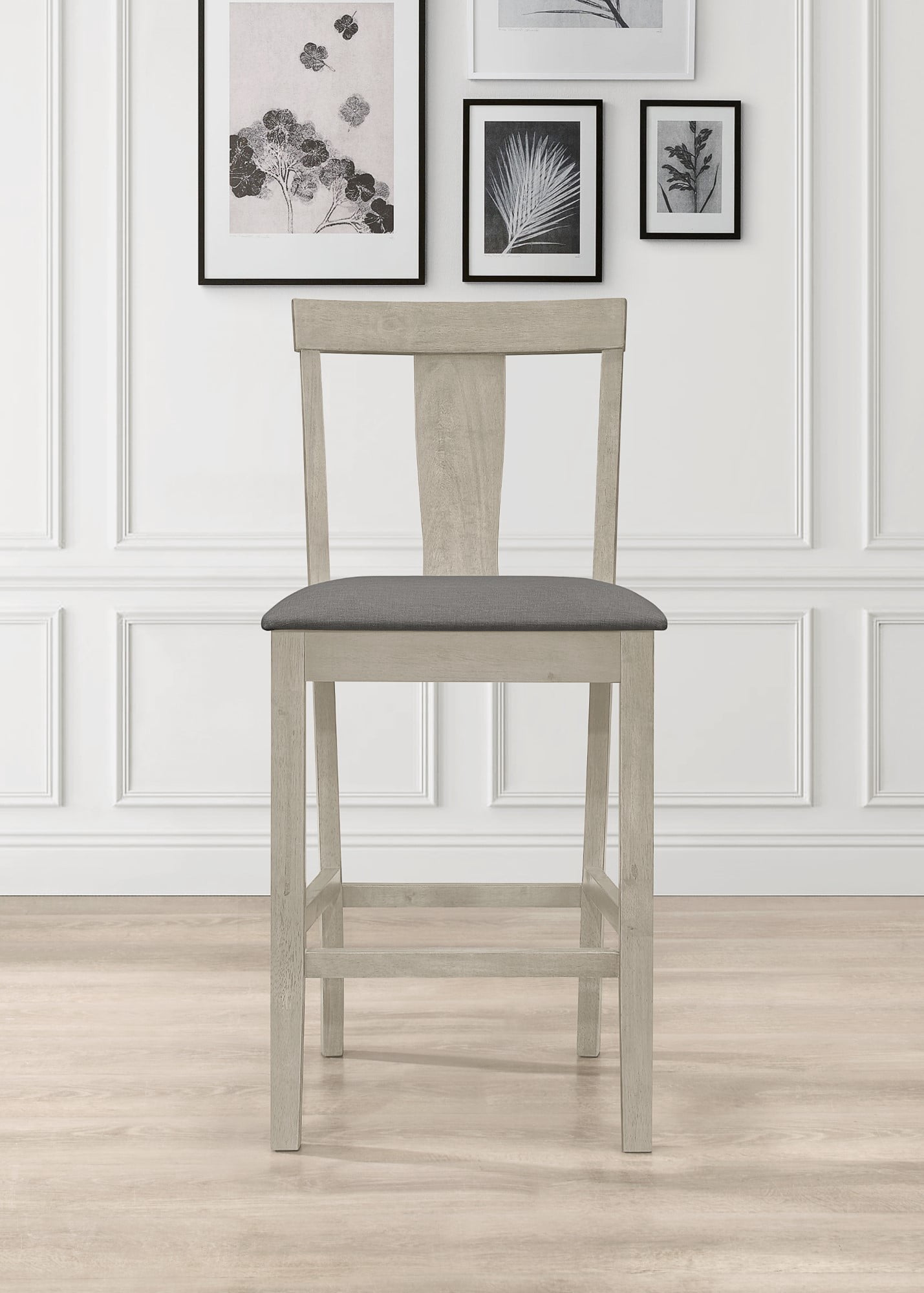 Home Design Nolan Counter Chairs (Set of 4), Antique Gray/Gray, Slat-back design, Padded seat, Comfortable seating, Sturdy frame, Modern minimalist style, Durable construction