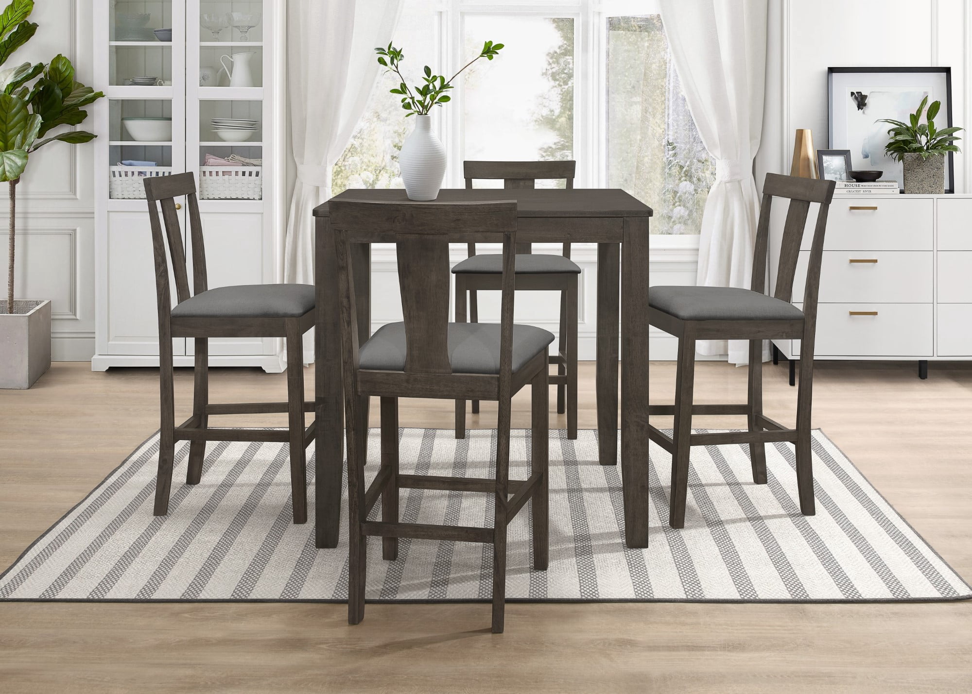 Home Design Nolan Counter Chairs (Set of 4), Taupe/Gray, Slat-back design, Padded seat, Comfortable seating, Sturdy frame, Modern minimalist style, Durable construction