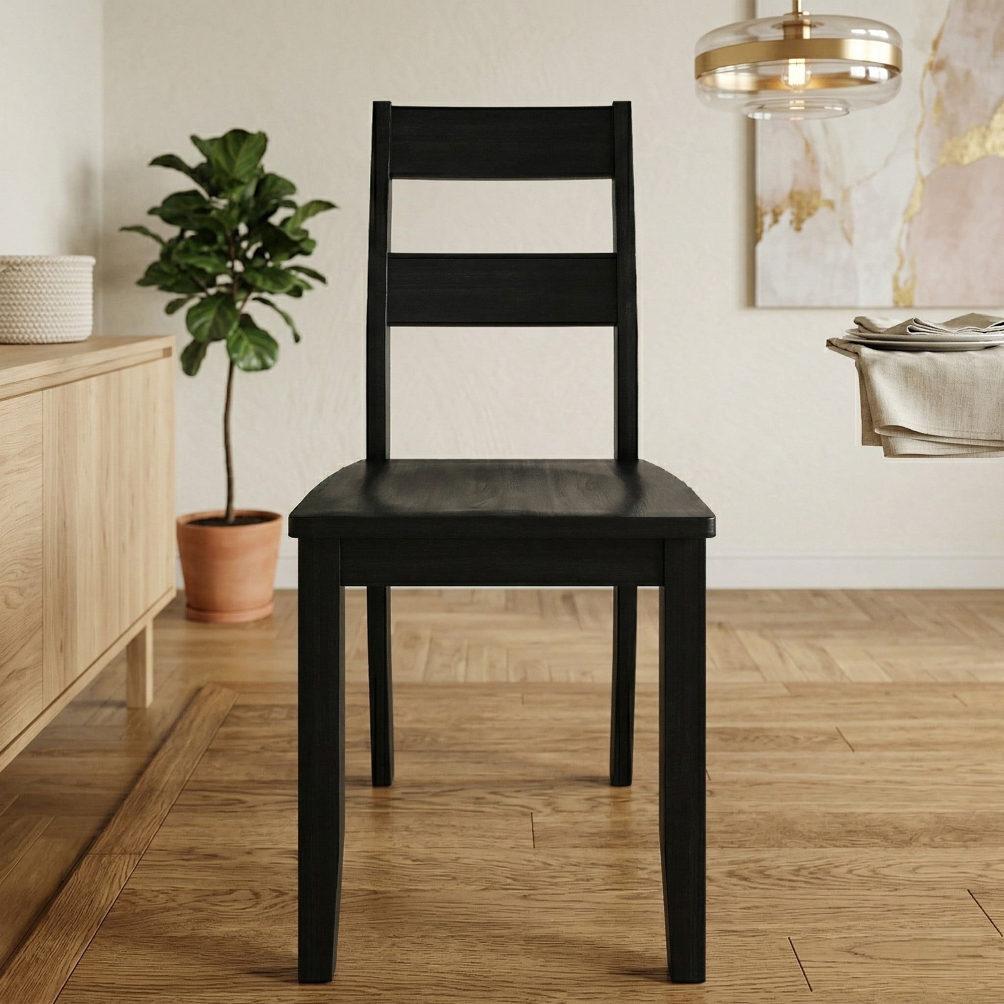 Home Design Nome 4-Piece Dining Chair Set, Wooden Ladder Back Side Chairs, Black