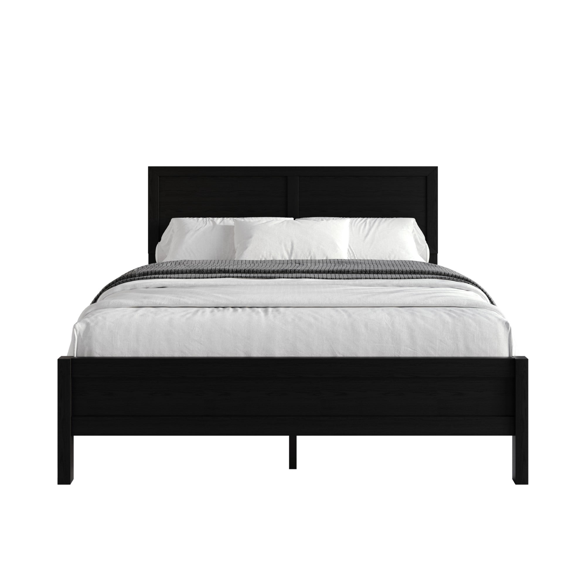 Home Design Norton Solid Wood Full Platform Bed With Slats Support, No Box Spring Required, Black, Easy Assembly