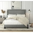 thumbnail image 1 of Home Design Ocala Twin Upholstered Panel Bed Frame with Padded Headboard and Sturdy Support, Gray, Easy Assembly, 1 of 5