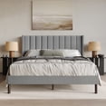 thumbnail image 1 of Home Design Odessa Queen Linen Upholstered Wingback Panel Bed Frame with Vertical Channel Tufting & Nailhead Trim, Gray, Easy Assembly, 1 of 12