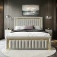 thumbnail image 1 of Home Design Olathe King Upholstered Panel Bed Frame with Channel-Tufted Headboard and Gold Acrylic Strip Accents, Light Gray, Easy Assembly, 1 of 12