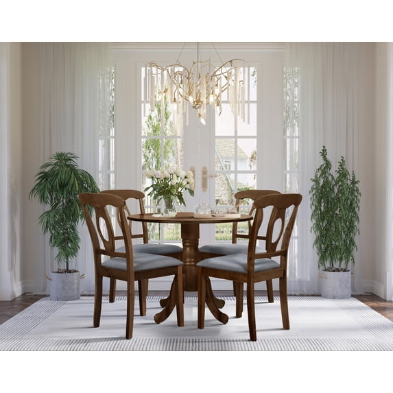 Home Design Olivia 5-Piece Dining Set, Round Table with 4 Cushioned Chairs, Mid-Century Modern Style, Brown, Gray/Brown