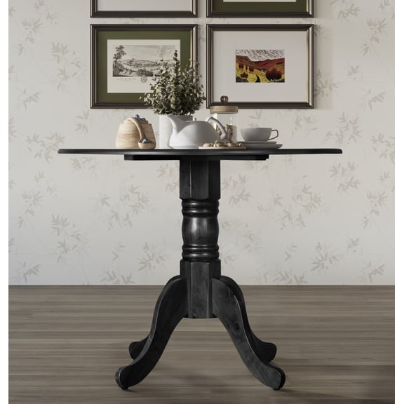 Home Design Olivia Dining Table with Round Pedestal Top, Mid-Century Modern Style, Easy Assembly, Black